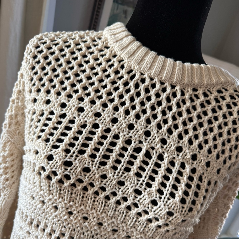 Women's Faherty Whitecap Open Knit Cream Crochet Spring Sweater - Sz S